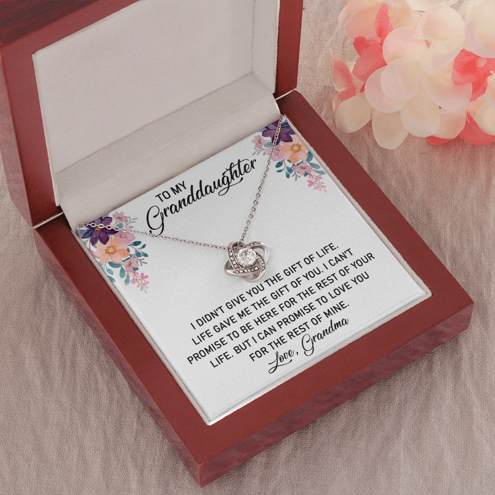 To My Granddaughter - Here for The Rest of Your Life | Beautiful 14k White Gold Family Forever Love Knot | Granddaughter Keepsake Gift w/ Message Card