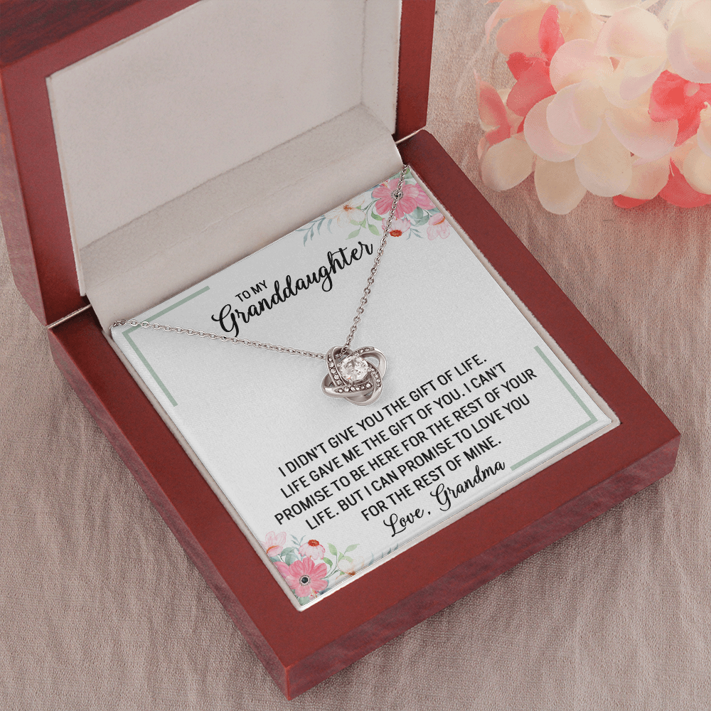 To My Granddaughter - Promise to Love You | Beautiful 14k White Gold Family Forever Love Knot | Granddaughter Keepsake Gift w/ Message Card