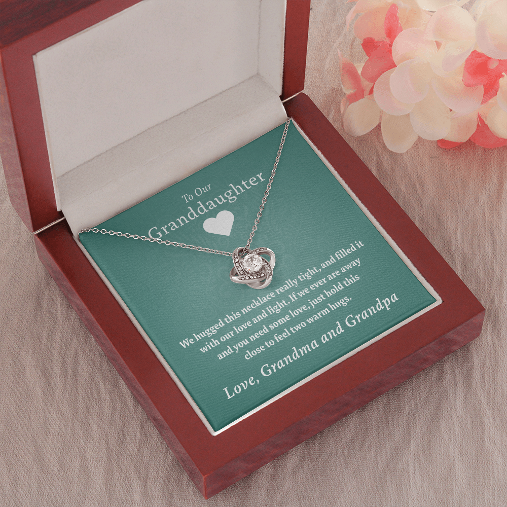 Granddaughter - Warm Hugs (Grandma & Grandpa) | Beautiful 14k White Gold Granddaughter Knot Necklace