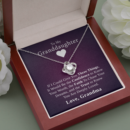 To My Granddaughter, Three Things I'd Give You | 14k White Gold Necklace Stainless Steel