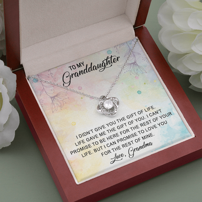 To My Granddaughter - Promise to Love You | Beautiful 14k White Gold Family Forever Love Knot | Granddaughter Keepsake Gift w/ Message Card