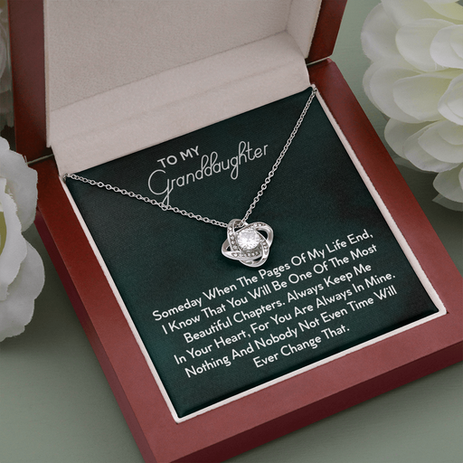 To My Granddaughter - You'll Be In My Heart | Beautiful 14k White Gold Family Forever Love Knot | Granddaughter Keepsake Gift w/ Message Card Mahogany Style Luxury Box