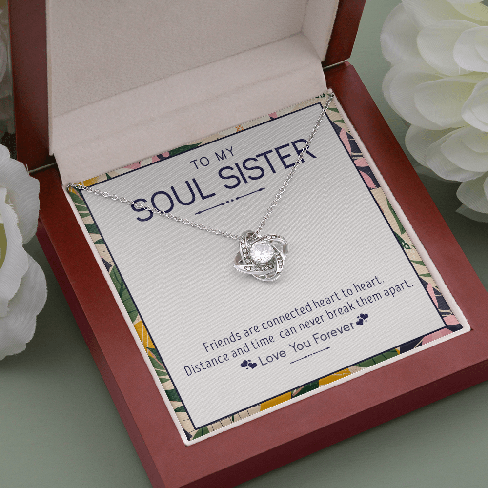 To My Soul Sister - Friends Connected At Heart 14k White Gold Necklace