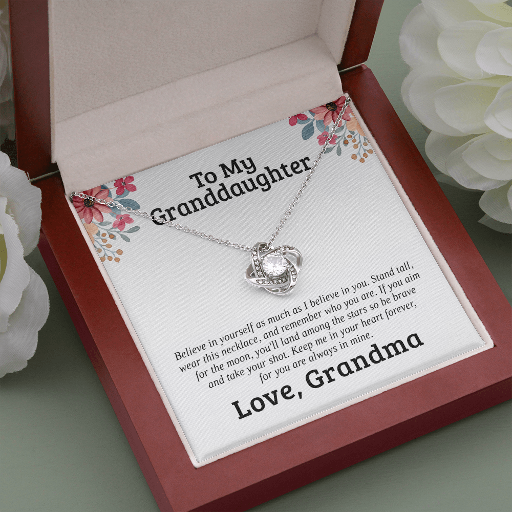 To My Granddaughter, Believe | 14k White Gold Love Knot | Granddaughter Necklace Gift & Poem Card