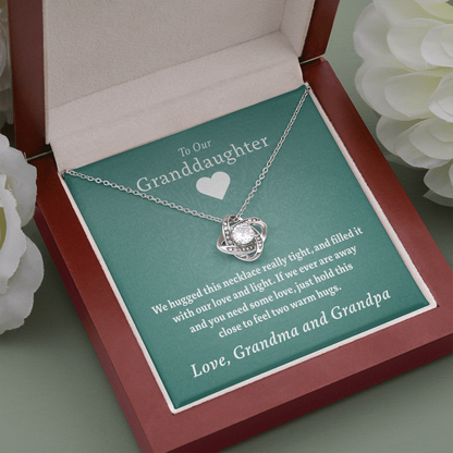 Granddaughter - Warm Hugs (Grandma & Grandpa) | Beautiful 14k White Gold Granddaughter Knot Necklace