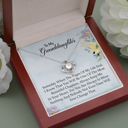 To My Granddaughter - Keep Me In Your Heart | Beautiful 14k White Gold Love Knot Necklace