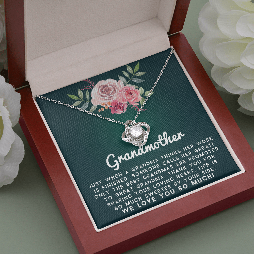 Great Grandmother - Promoted to Great | 14k White Gold Family Forever Love Knot | Grandma Nana Keepsake Gift w/ Message Card