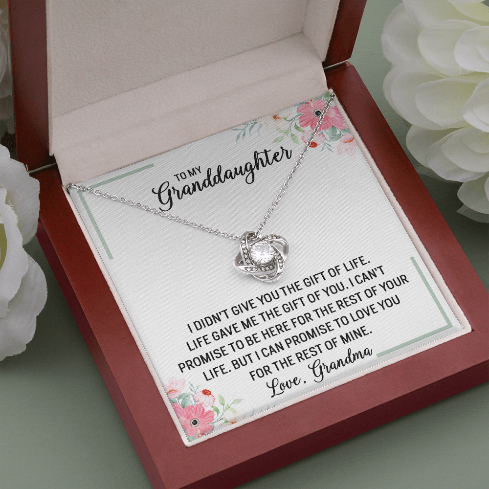 To My Granddaughter - Promise to Love You | Beautiful 14k White Gold Family Forever Love Knot | Granddaughter Keepsake Gift w/ Message Card