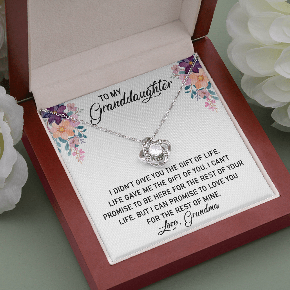 To My Granddaughter - Here for The Rest of Your Life | Beautiful 14k White Gold Family Forever Love Knot | Granddaughter Keepsake Gift w/ Message Card