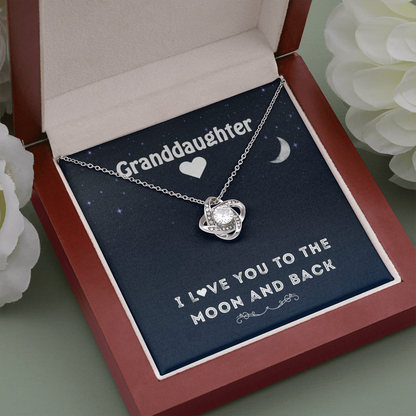 To My Granddaughter - To The Moon and Back | Beautiful 14k White Gold Family Forever Love Knot | Granddaughter Keepsake Gift w/ Message Card