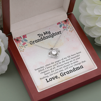 To My Granddaughter, Most Beautiful Chapters | 14k White Gold Love Knot | Granddaughter Necklace Gift & Poem Card