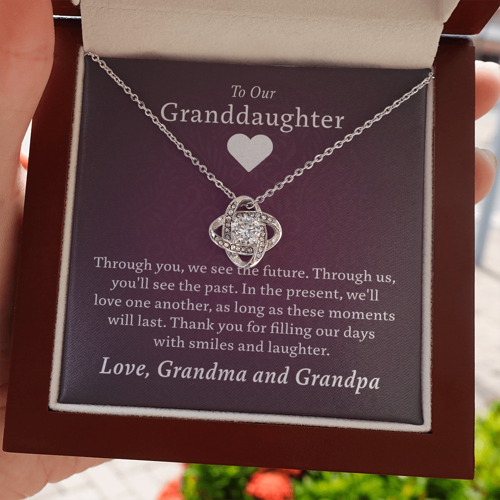 Granddaughter - Past, Present, Future | 14k White Gold & Stainless Steel Necklace (From Grandma and Grandpa)