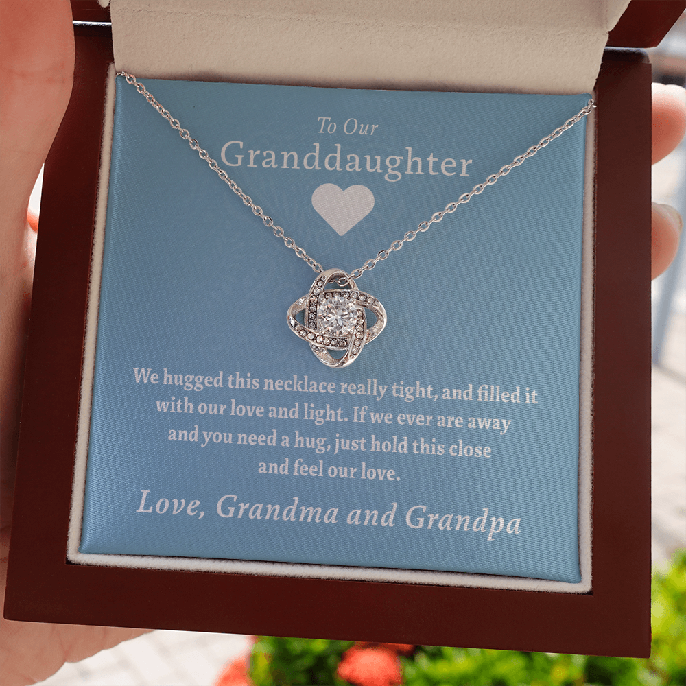 Granddaughter - Our Love (Blue) | Beautiful 14k White Gold Granddaughter Knot Necklace