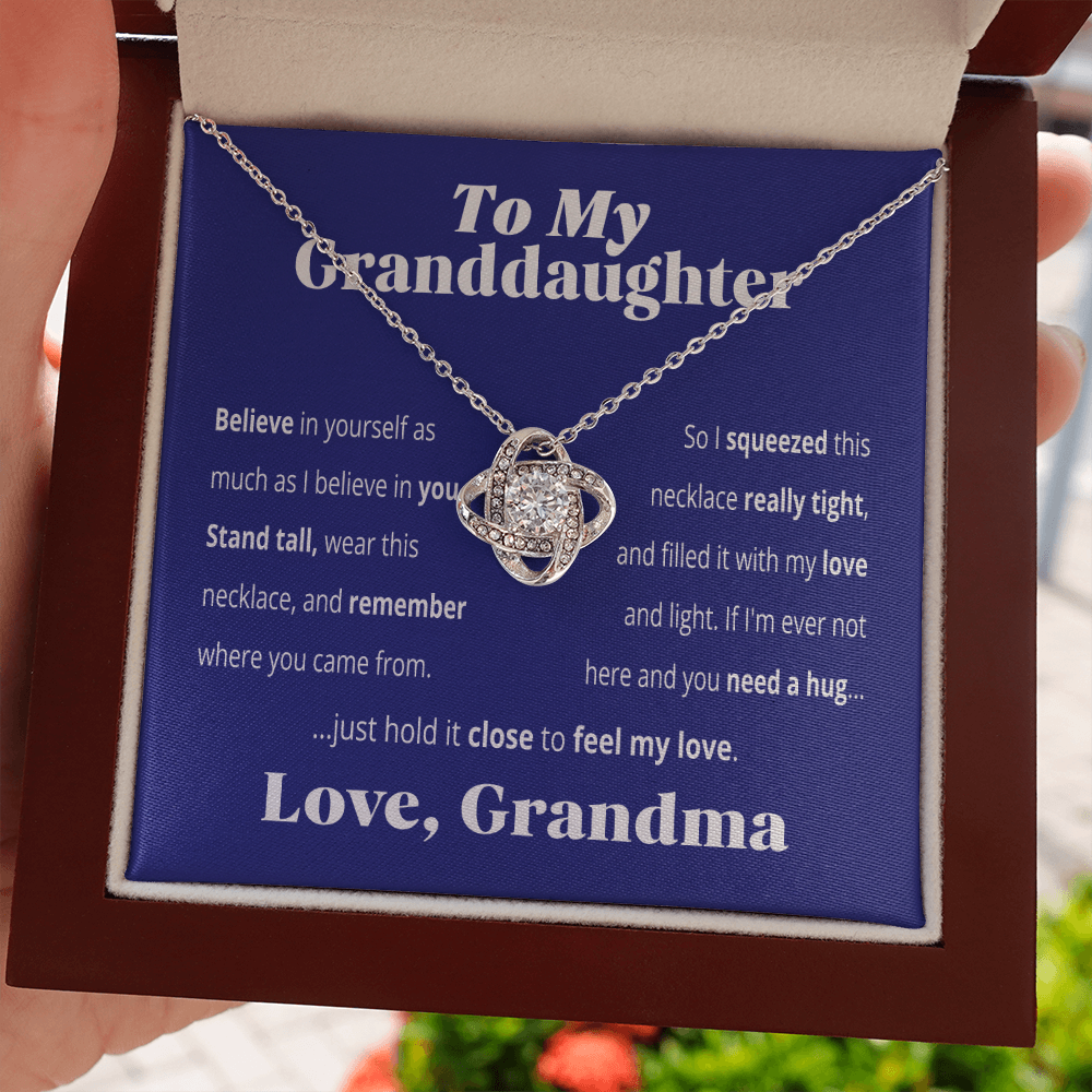To My Granddaughter - Believe in Yourself As I Believe In You | 14k White Gold Family Knot Necklace
