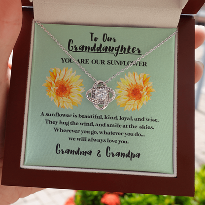 sunflower necklace granddaughter with box and message