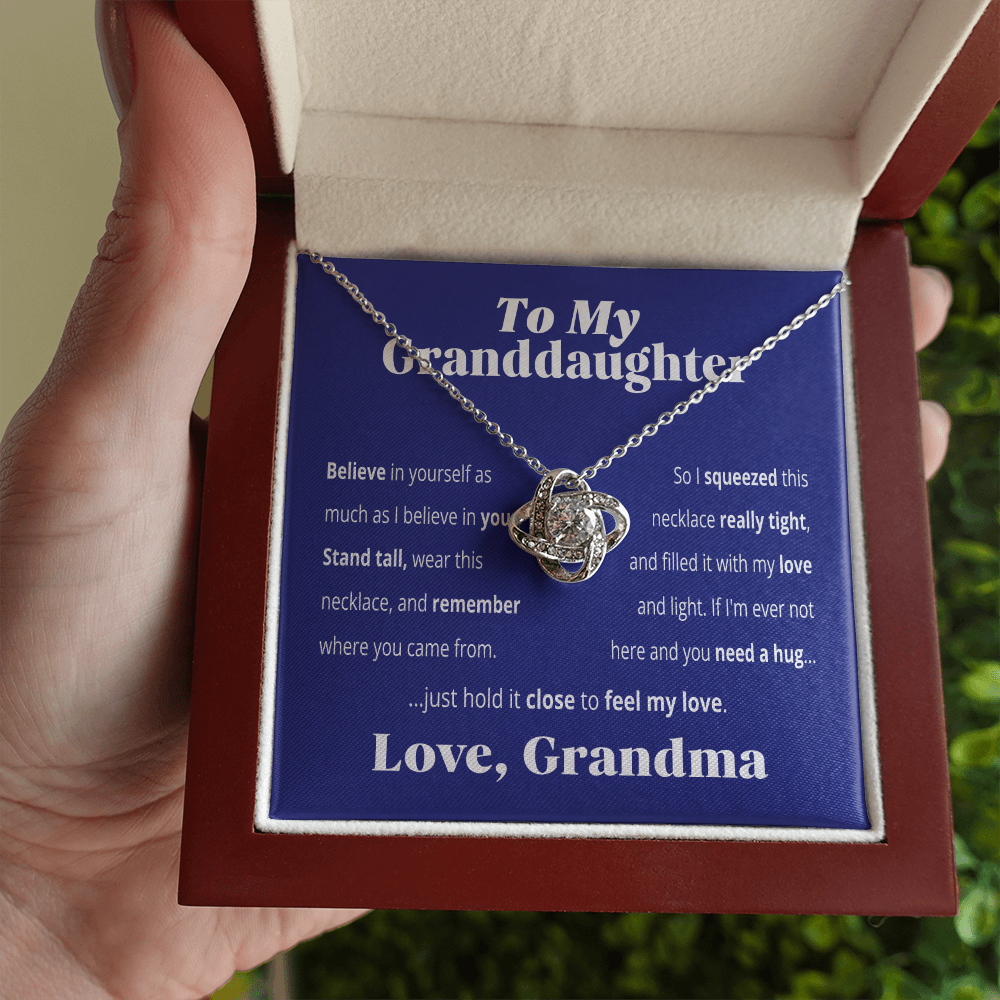 To My Granddaughter - Believe in Yourself As I Believe In You | 14k White Gold Family Knot Necklace