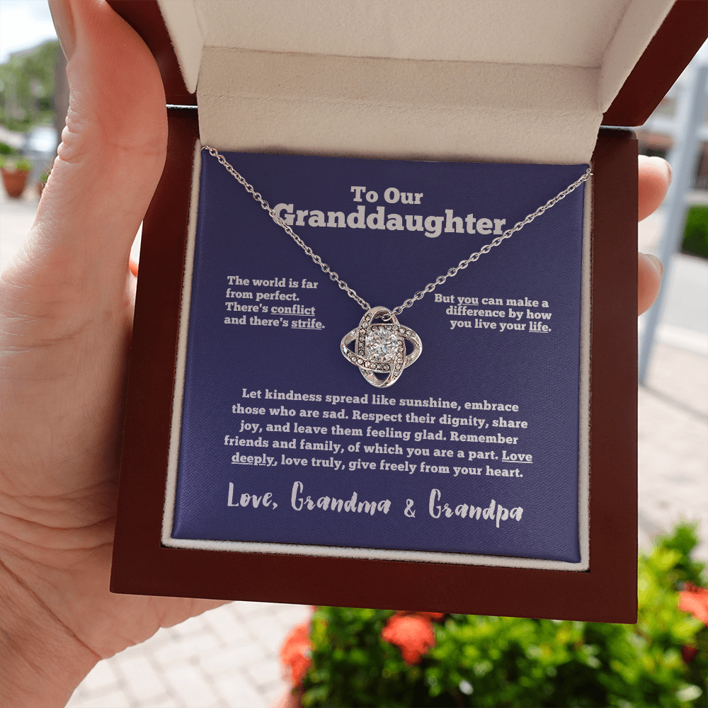 To Our Granddaughter - Love Deeply (Grandpa and Grandma) | 14k White Gold Knot Necklace