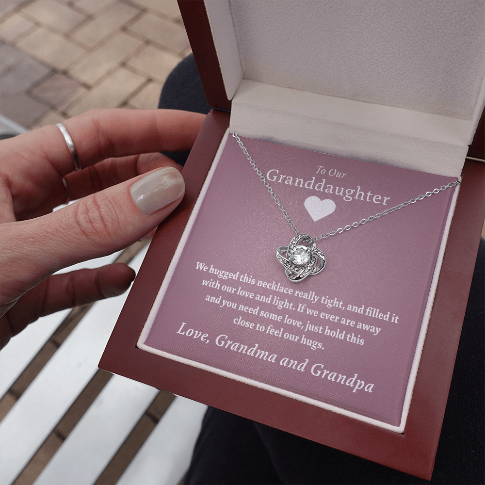 Granddaughter - Two Hugs (Grandma & Grandpa) | Beautiful 14k White Gold Granddaughter Knot Necklace