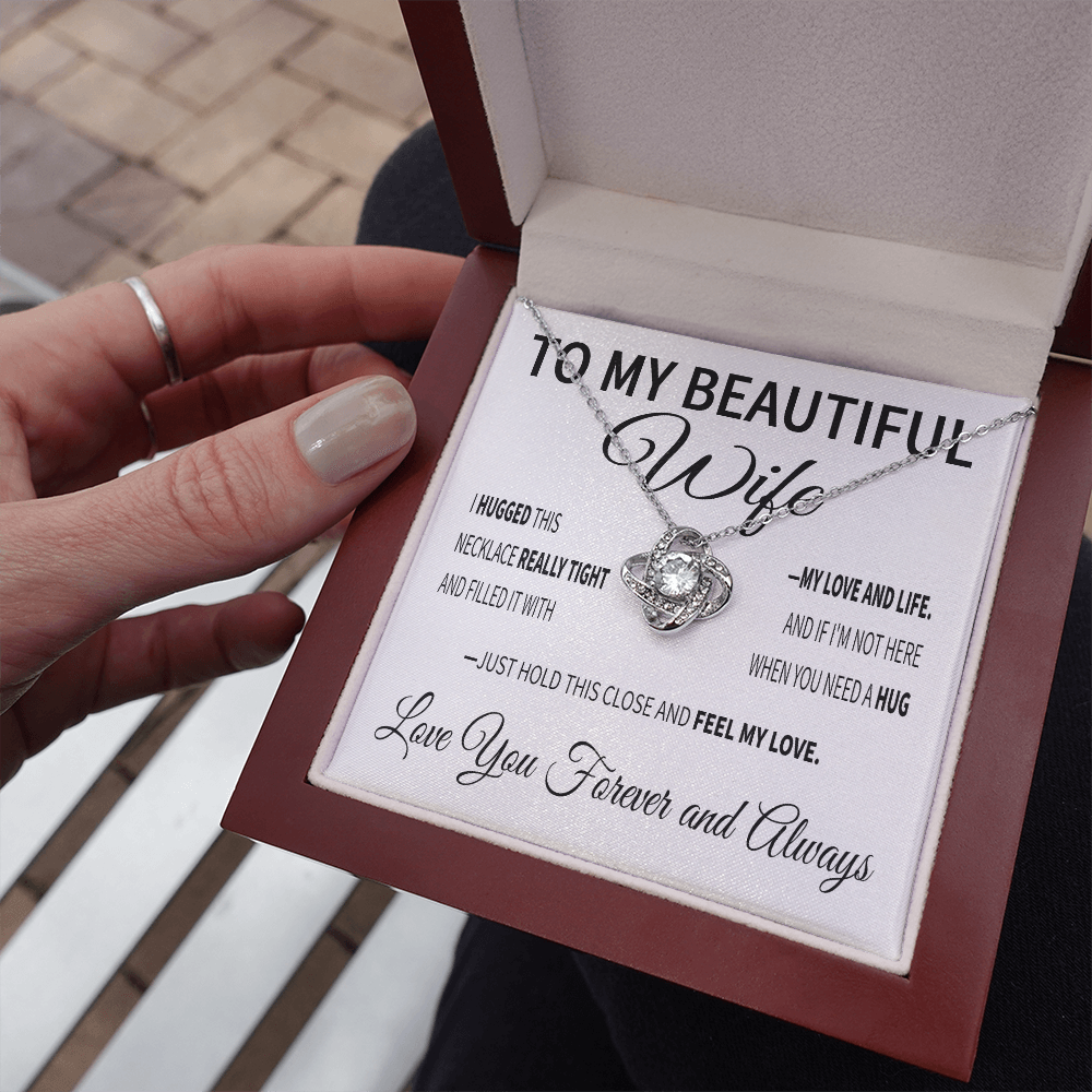 To My Beautiful Wife — My Love and Life | 14k White Gold and Surgical Grade Stainless Steel | Lifetime Warranty, Message Card, & Jewelry Box