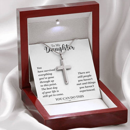 To My Daughter - You Can Do This | Stunning Artisan Crafted 14k White Gold Cross Necklace