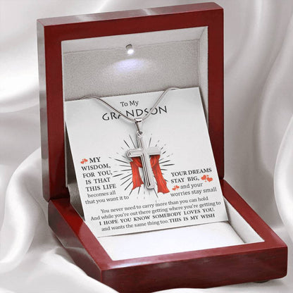 To My Grand Son - Somebody Loves You | Artisan Crafted 14k White Gold Cross Necklace with Sentimental Message Card