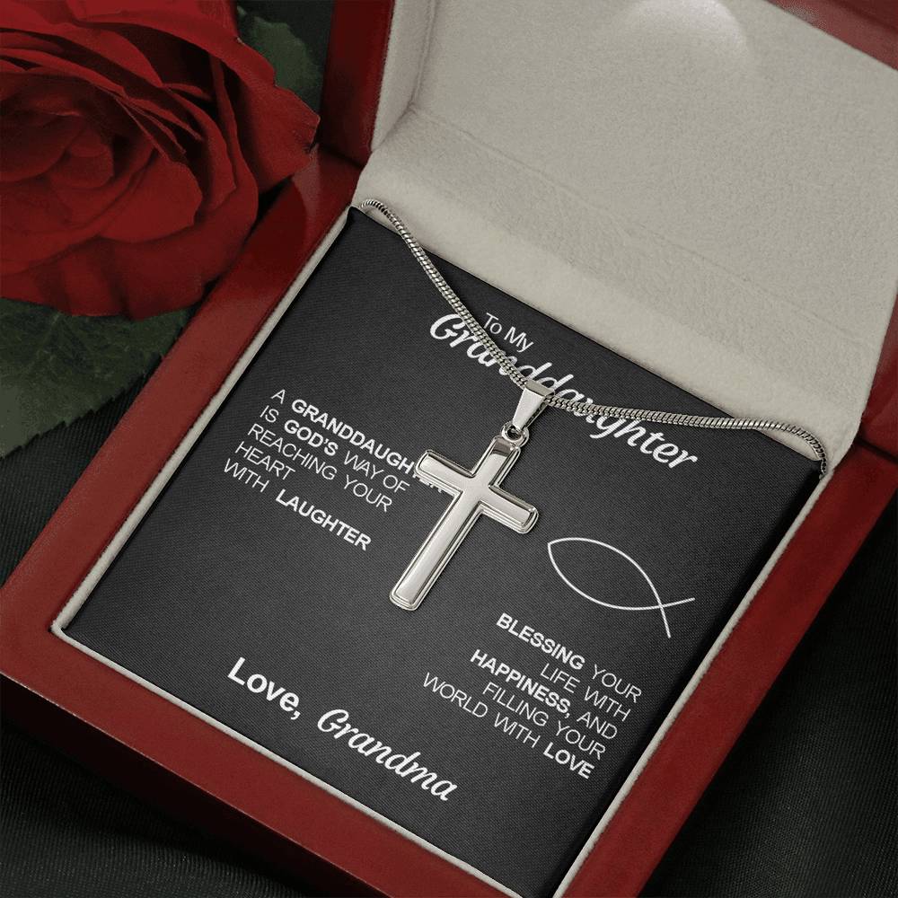 To My Grand Daughter - Filling Your World With Love (Love, Grandma) | Stunning Artisan Crafted 14k White Gold Cross Necklace