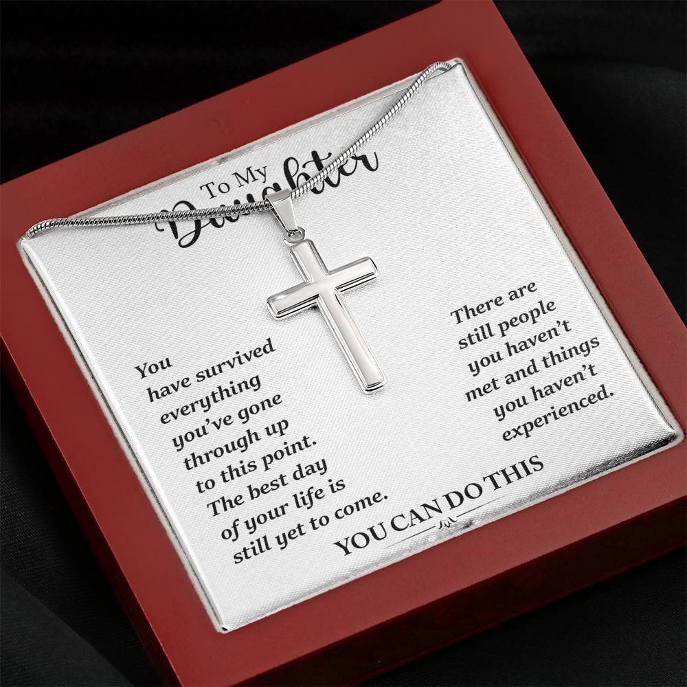 To My Daughter - You Can Do This | Stunning Artisan Crafted 14k White Gold Cross Necklace