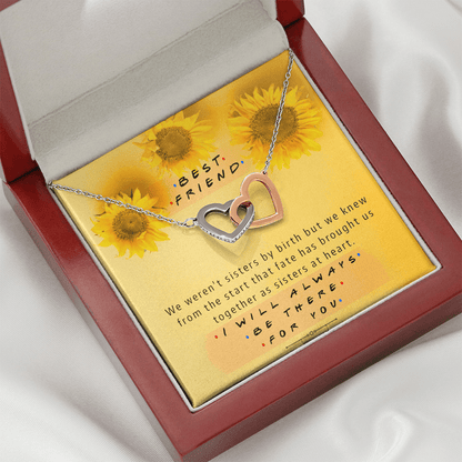 Best Friend - Sisters at Heart Sunflowers | Steel Adjustable Length Locked Hearts Friendship Necklace