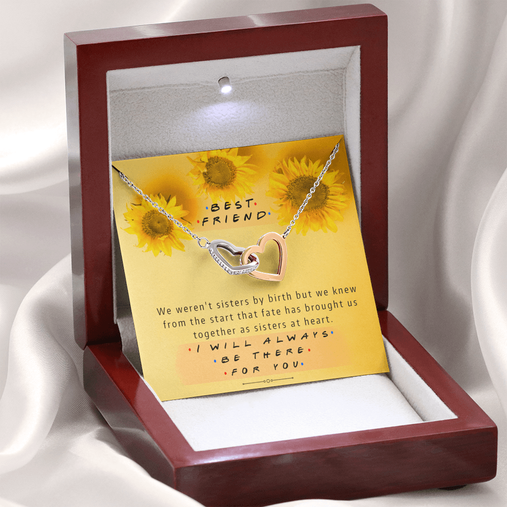 Best Friend - Sisters at Heart Sunflowers | Steel Adjustable Length Locked Hearts Friendship Necklace