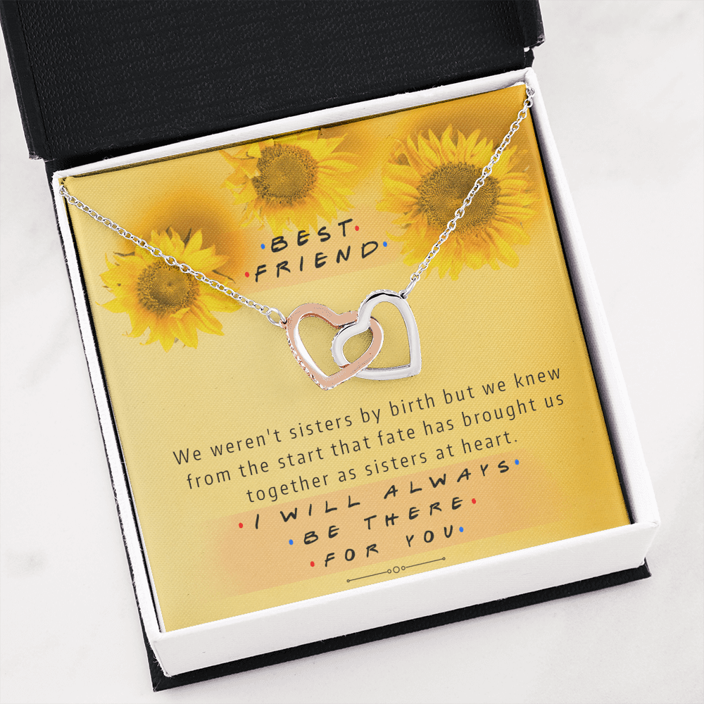 Best Friend - Sisters at Heart Sunflowers | Steel Adjustable Length Locked Hearts Friendship Necklace