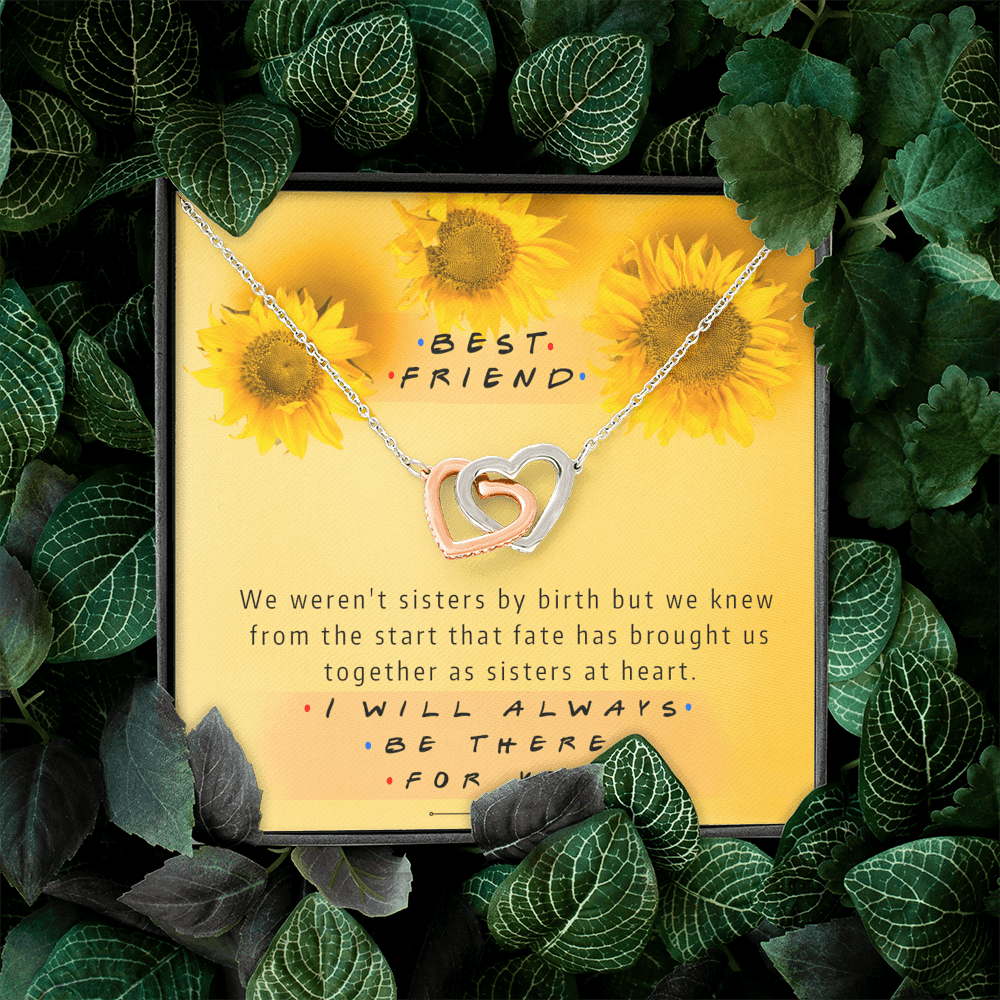 Best Friend - Sisters at Heart Sunflowers | Steel Adjustable Length Locked Hearts Friendship Necklace