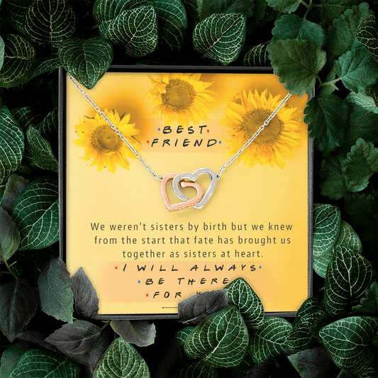 Best Friend - Sisters at Heart Sunflowers | Steel Adjustable Length Locked Hearts Friendship Necklace