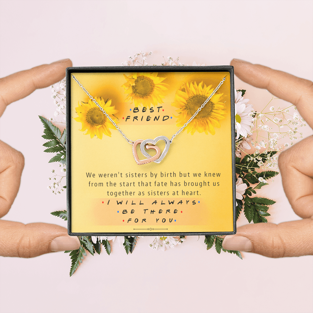 Best Friend - Sisters at Heart Sunflowers | Steel Adjustable Length Locked Hearts Friendship Necklace