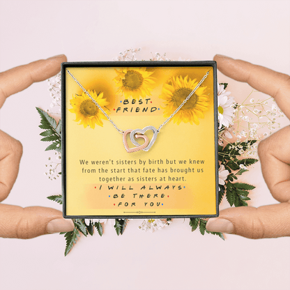 Best Friend - Sisters at Heart Sunflowers | Steel Adjustable Length Locked Hearts Friendship Necklace
