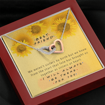 Best Friend - Sisters at Heart Sunflowers | Steel Adjustable Length Locked Hearts Friendship Necklace