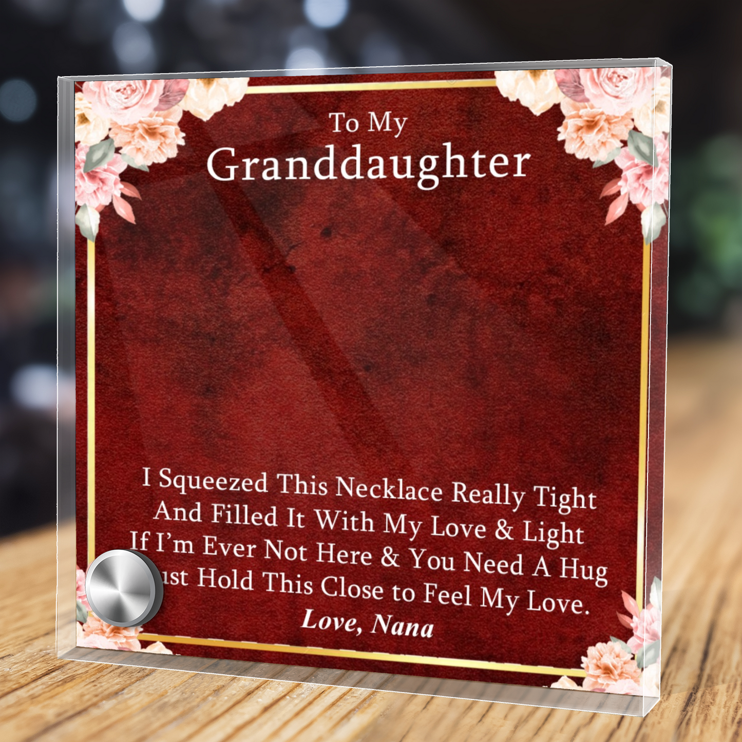 Luxury Glass Message Card + 14K White Gold Necklace | To My Grand Daughter - Love, Nana | Permanent Message Card Display Message