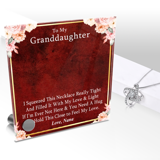 Luxury Glass Message Card + 14K White Gold Necklace | To My Grand Daughter - Love, Nana | Permanent Message Card Display Message