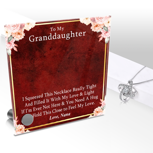 Luxury Glass Message Card + 14K White Gold Necklace | To My Grand Daughter - Love, Nana | Permanent Message Card Display Message Lumen Glass Message With Enduring Love Knot Pendant