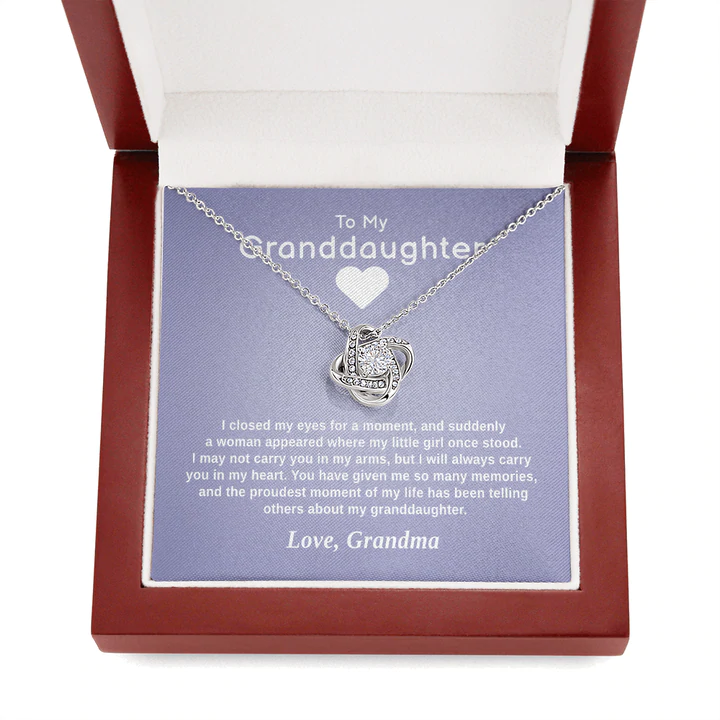 To My Granddaughter - Carry Me in Your Heart | 14k White Gold Knot Necklace