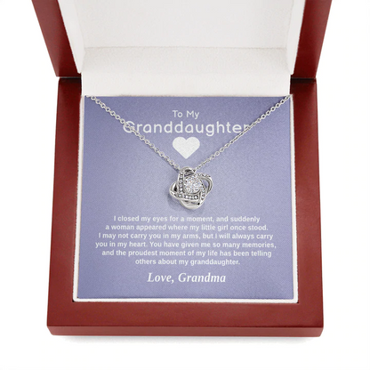 To My Granddaughter - Carry Me in Your Heart | 14k White Gold Knot Necklace